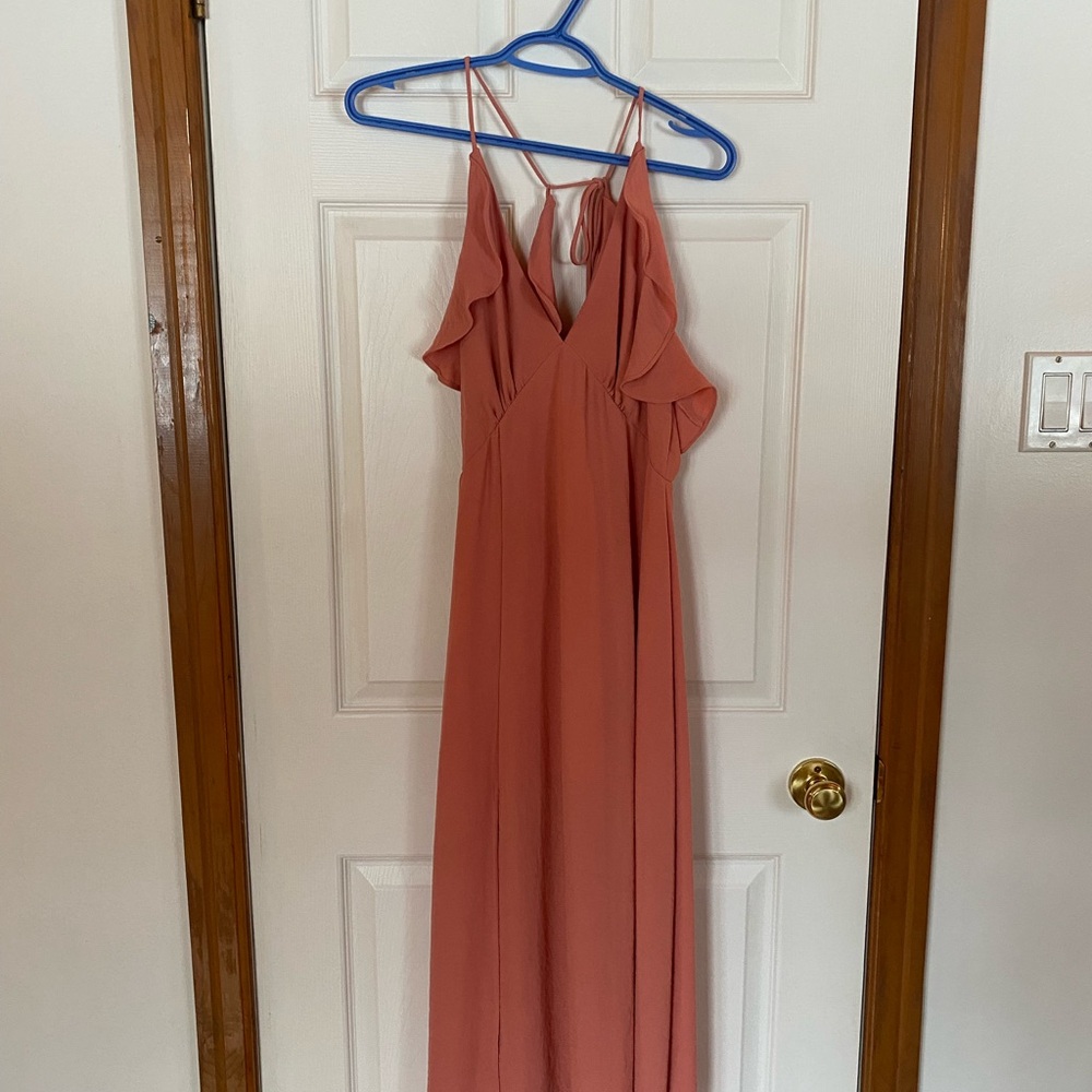 Coral Tie-Back Dress with Ruffles